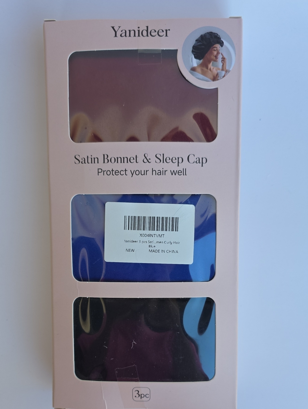 Satin Bonnet & Sleep Cap Set - Blue & Burgundy